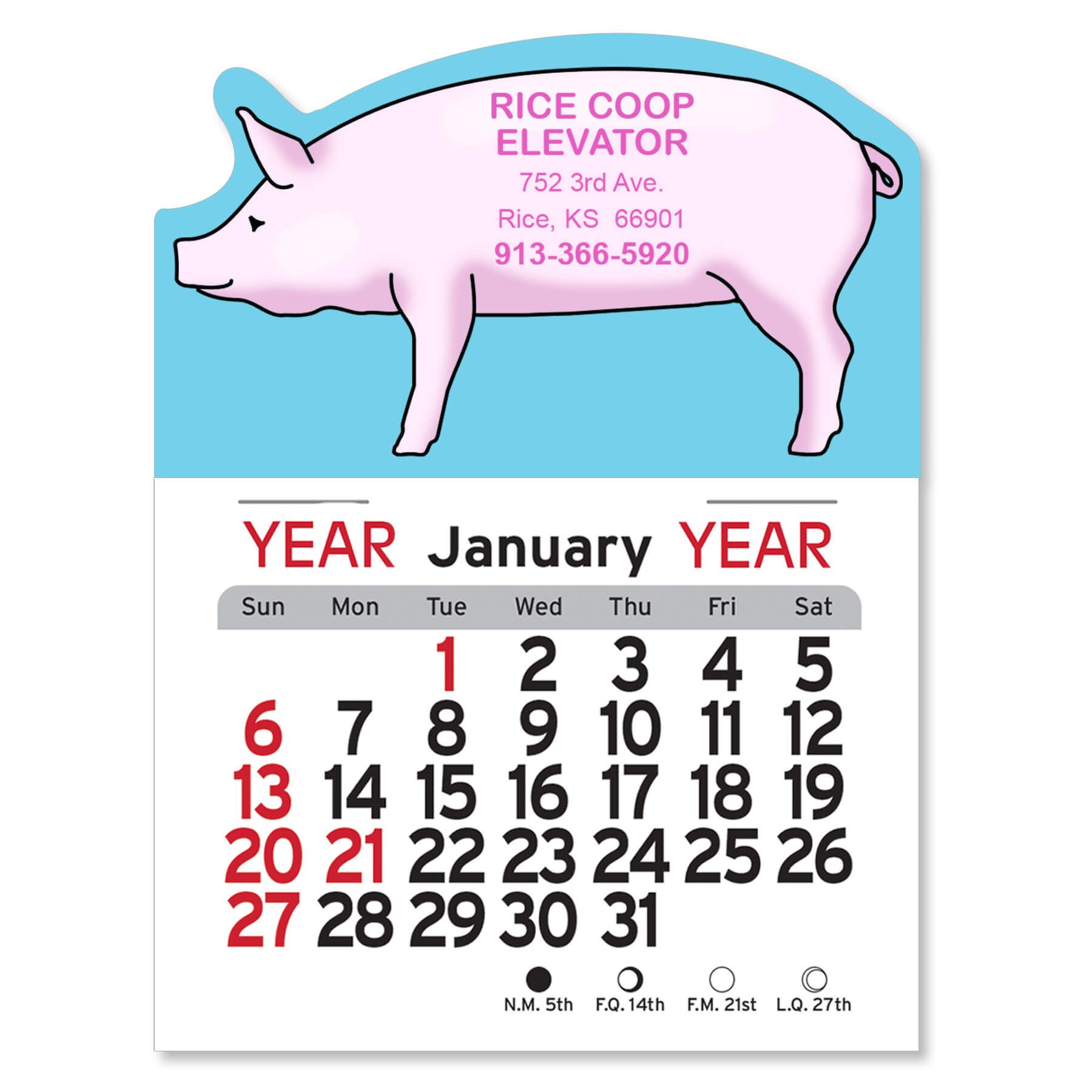 1030 - Adhesive Peel-N-Stick® Calendar - Pig